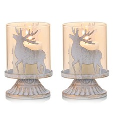 2 Vintage Metal Pillar Candle Holders Hurricane Candlestick Christmas Decor