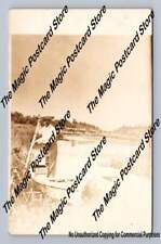 Man in Boat "Hunky Dory Farm Throughfare" RPPC Balsam Lake Wisconsin Photo 1913