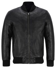 70's Black Men's New Classic Bomber Real Lambskin Leather Fashion Jacket 275-P