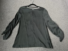 Jigsaw Dark Green Silk Blouse With Ruched Sleeve S