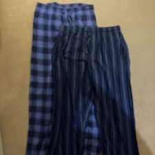 M&S Men’s Size Small Stripy & Checked Pyjama Trousers Long Leg Blue.