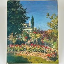 Vintage French Unframed Floral Artwork On Canvas & Wood Frame By Claude Monet