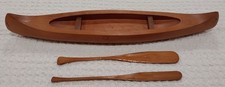 Vintage Hand Carved Wooden Canoe With Oars By Ojibwa Indigenous Crafts