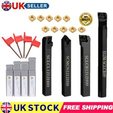 4Set 12mm Shank Lathe Turning Holder Boring Bar+Carbide Inserts Cutting Tools UK