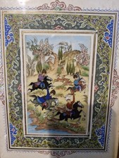 Persian Hand Painted Miniature on Bone in Khatam-Kari Inlay Frame