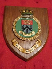 Nice Vintage Wall Plaque For HMS Collingwood On Solid Oak Mount