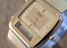 Awesome vintage gold ana-digi Seiko H448-5090 dress watch gent lady from 1982..