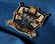 Wild West Bandit Iron-On Patch – Cowboy Hat & Bearded Outlaw Design (7 x 7cm)