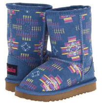 NEW UKALA MYA BLUE BOOTS GIRLS 3  SHERPA/MERINO LINED TRIBAL PRINT