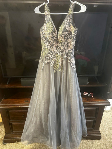 Xscape sequin tulle neck - sequin, v-neck
