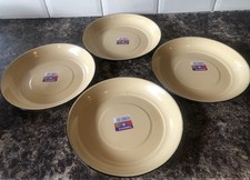 KANGO 4 x 25cm YELLOW ENAMELWARE RICE PLATES WITH BLACK EDGING