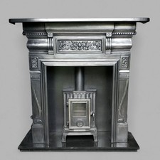LARGE VICTORIAN STYLE CAST IRON FIRE SURROUND / FIREPLACE / WOODBURNER 