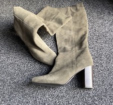 Next Womens Boots Size 7 Suede Green Block Heeled Slouch RRP £90