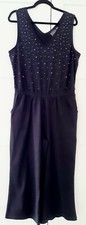 Bonprix Ladies Black Jewel Embellished Jersey Wide Leg Jumpsuit Size 16 NEW