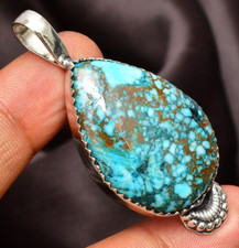 Turquoise Pendant Gemstone 925 Sterling Silver Handmade Jewelry Pendant 1.67"