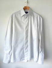 OSWALD BOATENG Bespoke Couture Line Check White Double Cuff Dress Shirt 17' £270