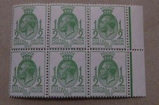 GEORGE V  , BLOCK OF 6 1/2D STAMPS , POSTAL UNION CONGRESS LONDON , 1929  (S105)