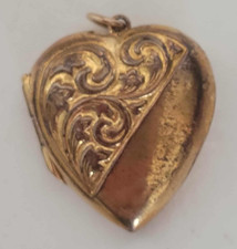 Vintage Rolled Gold Hinged Heart Shaped Locket with Repousse Fern Pattern