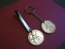 PENNY COIN - BRONZE BRITANNIA KEY RING / CHAIN & NAPKIN CLIP SET - 1896 to 1967