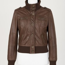 Red Herring Debenhams Brown Real Leather Bomber Jacket Women’s Size 14