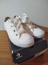 Converse UK8 White Patent Leather Big Eyelet Ribbon Laces Wedding Bridal 