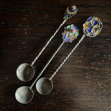 Set Of 3 Enamel Coral  Silver