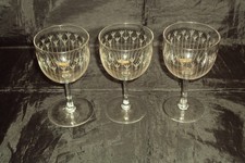 Antique Good Quality Set of 3 x  Etched 4.5" Wine Glasses