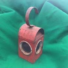 Vintage Red Road Traffic Paraffin Lantern Safety lamp with Burner Working order