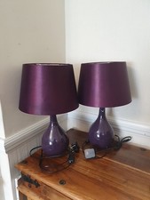 2 x  Dunelm  Purple Lamp With Cord and Switch & Large Matching Lampshade