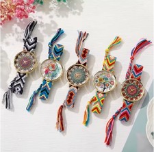 Ladies girls unusual Fashion Woven Strap Quartz Wristwatch