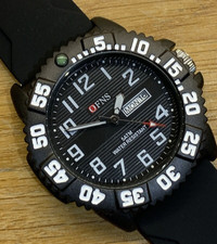 DIVERS STYLE DAY DATE WATCH, All black with a black silicone strap, diver OFNS.