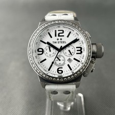 TW Steel Mens Watch TW10 Canteen Silver Date White Leather Round New Battery