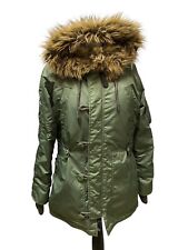 Superdry Women’s Medium Khaki Parka Coat Jacket Sherling Lined Hood VGC