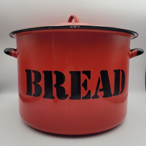 Red enamel bread bin retro - enamel,