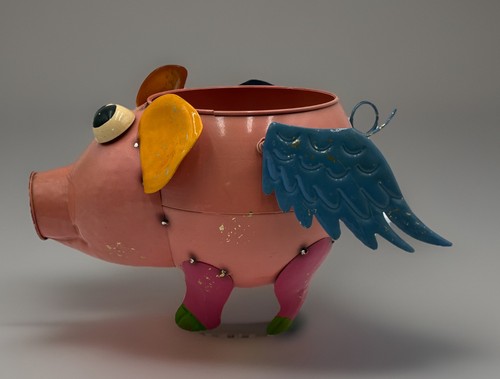 Whimsical metal pig planter - whimsical,