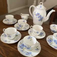 Adderley Bone China Coffee Set H487 N Cornflower 6 cups, 6 Saucers & coffee pot 