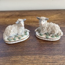 ATTRACTIVE PAIR ANTIQUE SITZENDORF GERMANY FIGURINE LAMB SHEEP 1920'S MIniature