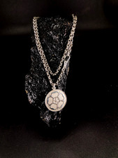 Vintage Sterling Silver Tudor Rose Pendant  Antique Albert Belcher Chain 23" 35g