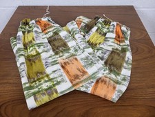 Beautiful Vintage 60's Mid-Century Barkcloth Curtains Orange & Green Retro MCM