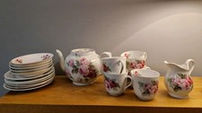 Vintage Victoria China Tea Set. Five Cups, Saucers, Plates, Jug, Teapot.