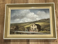 Jean E Barker Vintage Oil Painting Dry Gill Near Pateley Yorks Landscape  Framed