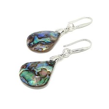 Earrings Rainbow Paua Abalone Shell Long Dangle Drop Boho Sterling Silver Hooks