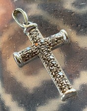  Gold Cross Diamond Pendant 9kt White gold Hallmarked 30 diamonds Free P&P