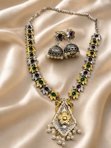 Indian set dual tone oxidised - set,