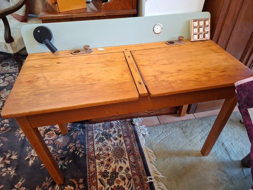 Oak vintage double school desk - oak,