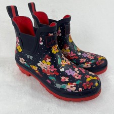 Joules Wellibob Women's Floral Print Navy Red Ankle Rain Boots Size US 7