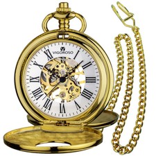 Classic Gold Mechanical Pocket Watch Men Double Hunter Vintage Fob Pendent Watch
