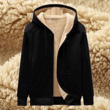 ++Men's Sherpa Fleece Fur Lined Winter Hoodie Warm Jacket Thick Hooded Full Zip.