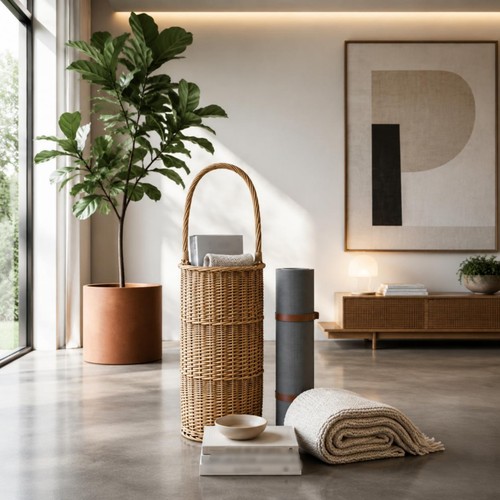 Woven wicker umbrella stand - woven,