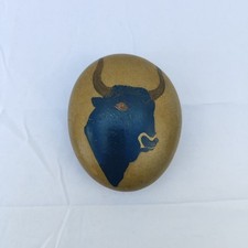  Decorative Art Painted Buffalo Head On River Rock Stone Office Paperweight 